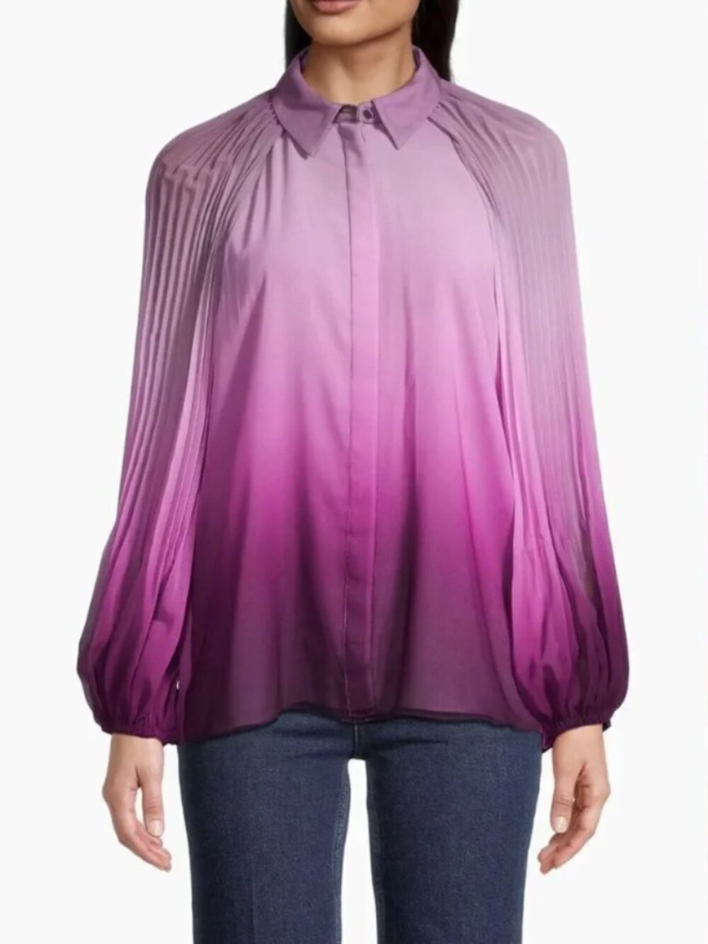 UNGARO Women's Julia Pleated Ombré Blouse In Violet Multi Size XXL